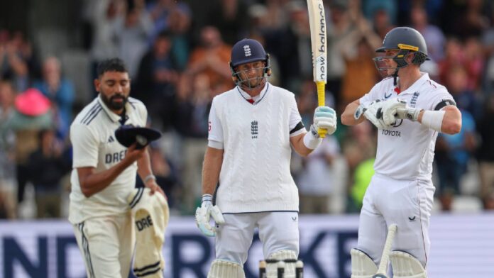 Joe Root interacts with Shubman Gill after England won the first cricket test match against India at Headingley in Leeds (AP Photo)